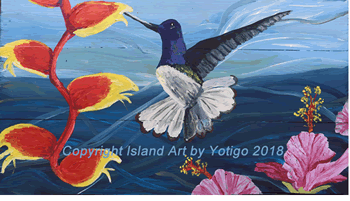 Hummingbird and Flower painting on wood - Island Art | Bocas Artist